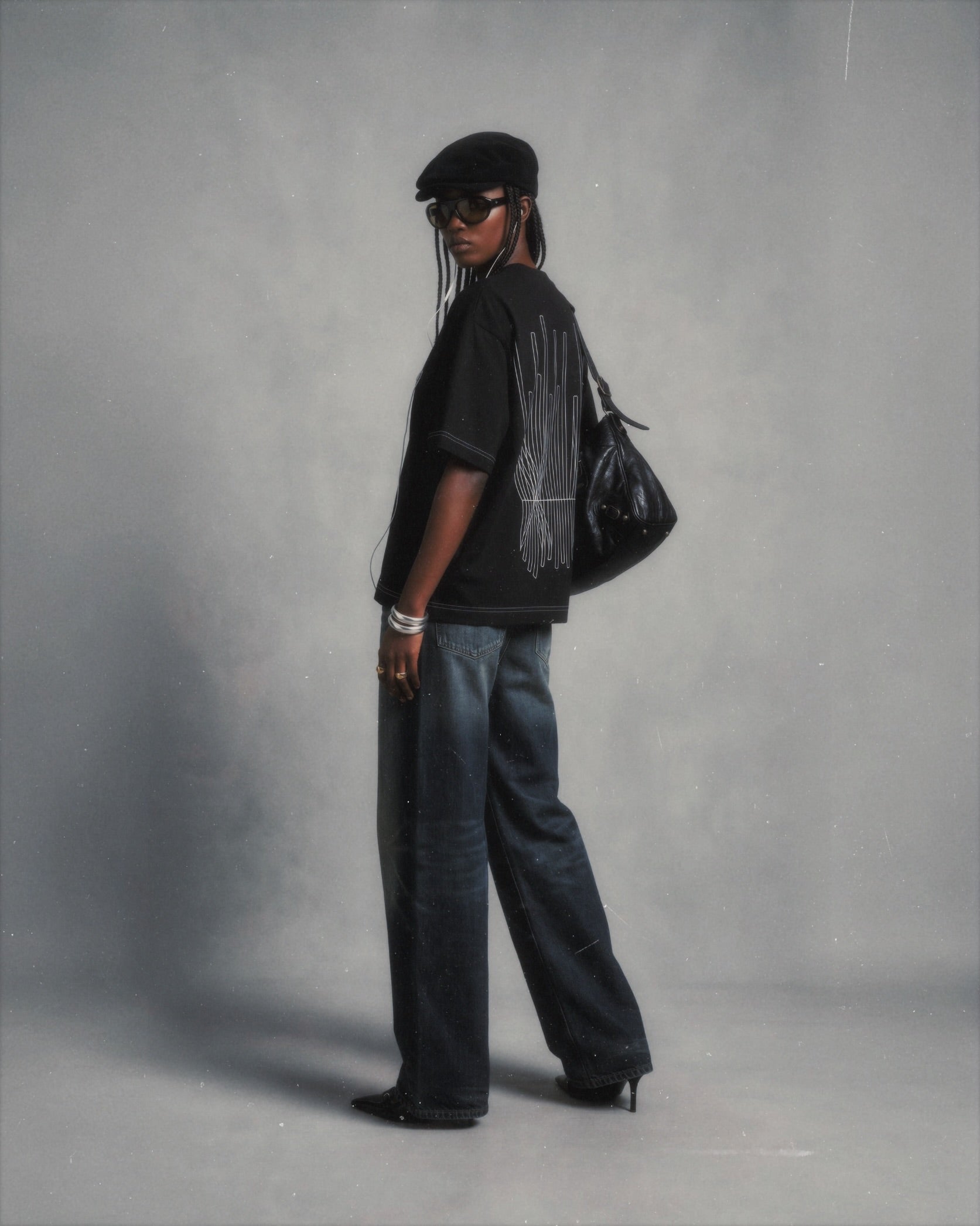 Black T-Shirt with Back Embroidery