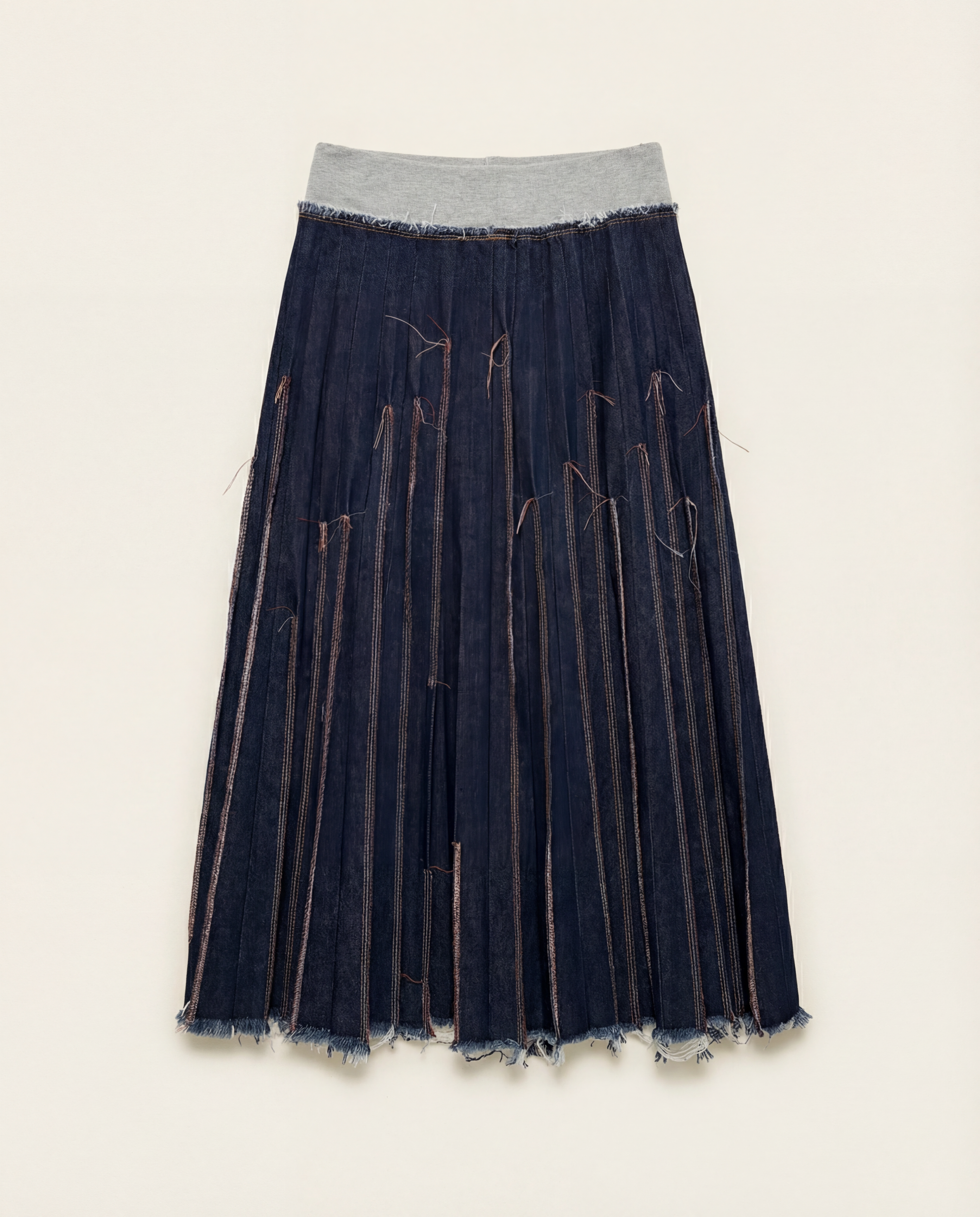 PLEATED DENIM MAXI SKIRT