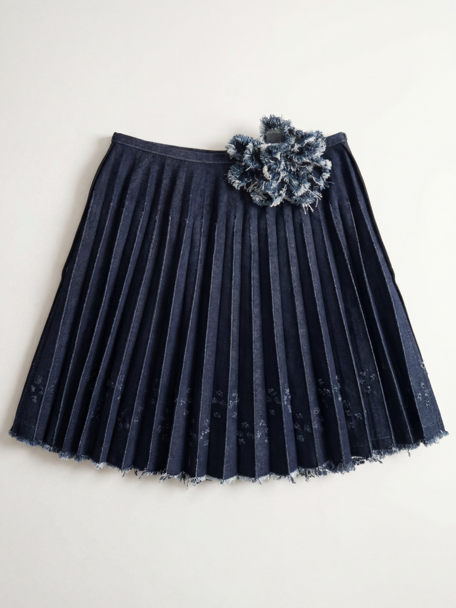 DOUBLE-FACE PLEATED DENIM MINI SKIRT