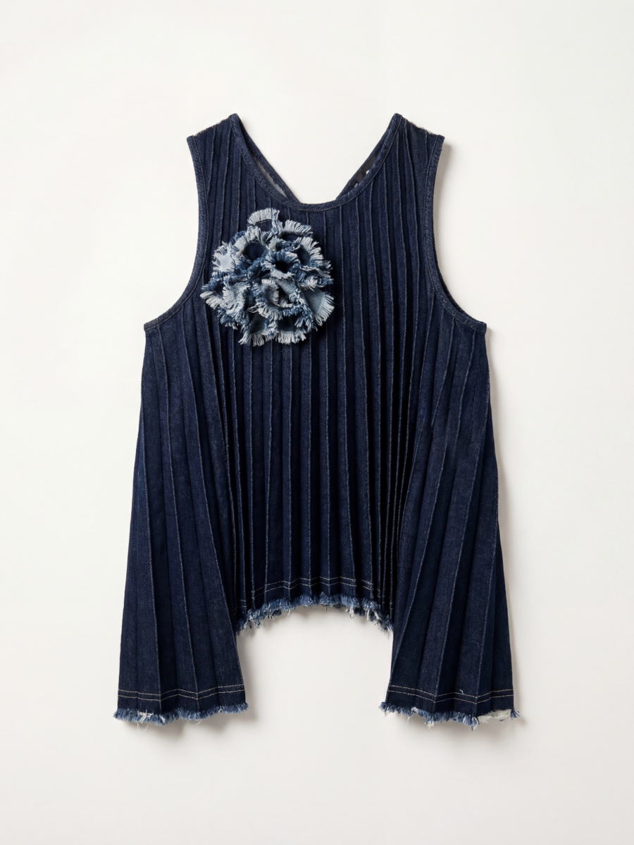DOUBLE-FACE PLEATED DENIM TOP